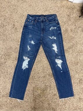 Aeropostale Distressed Straight Leg Dark Blue Mom Jeans - NWOT